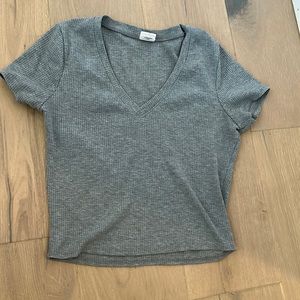 Grey ribbed v-neck top